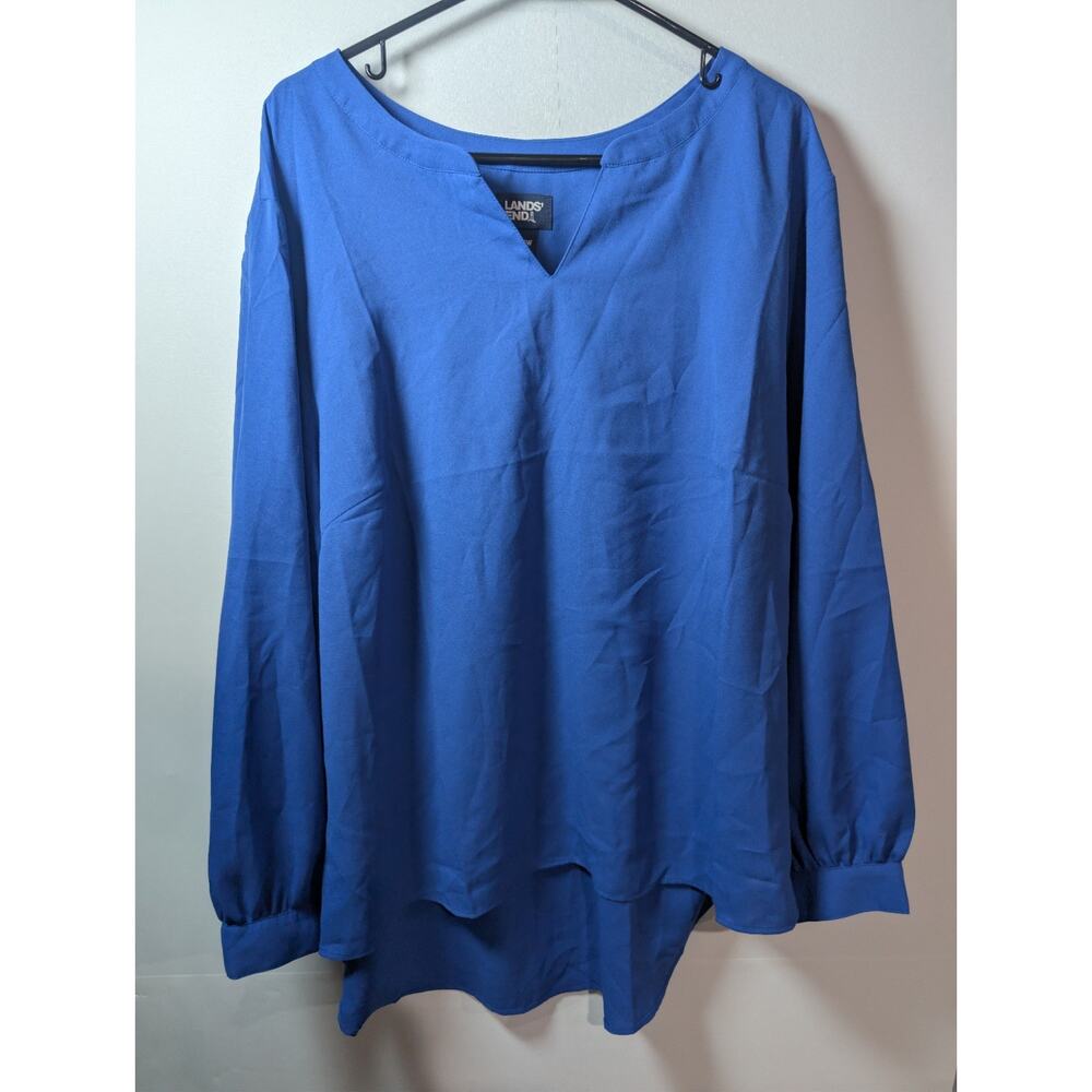 Lands End Women's 3/4 Sleeve Notch Neck Tunic Blouse Cobalt Blue Size 20 Career